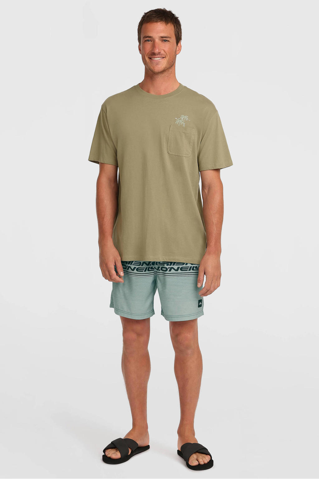 Groene heren O'Neill T-shirt van katoen met effen, korte mouwen en ronde hals