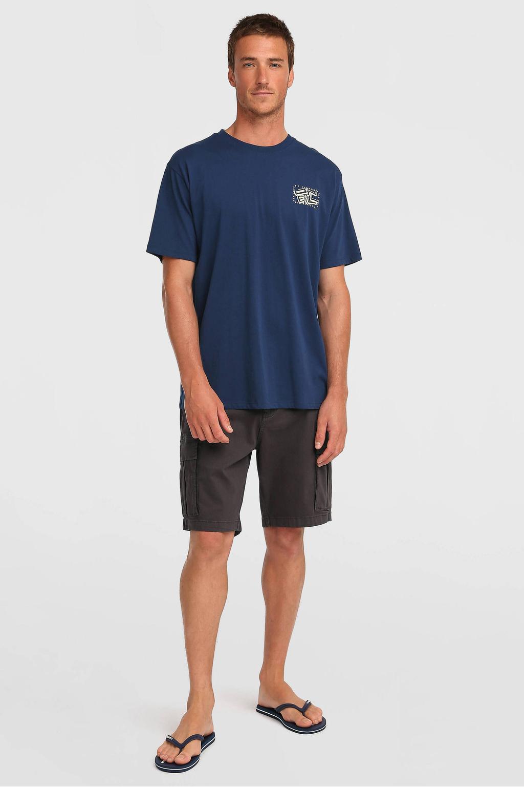 Blauwe heren O'Neill T-shirt van katoen met effen, korte mouwen en ronde hals
