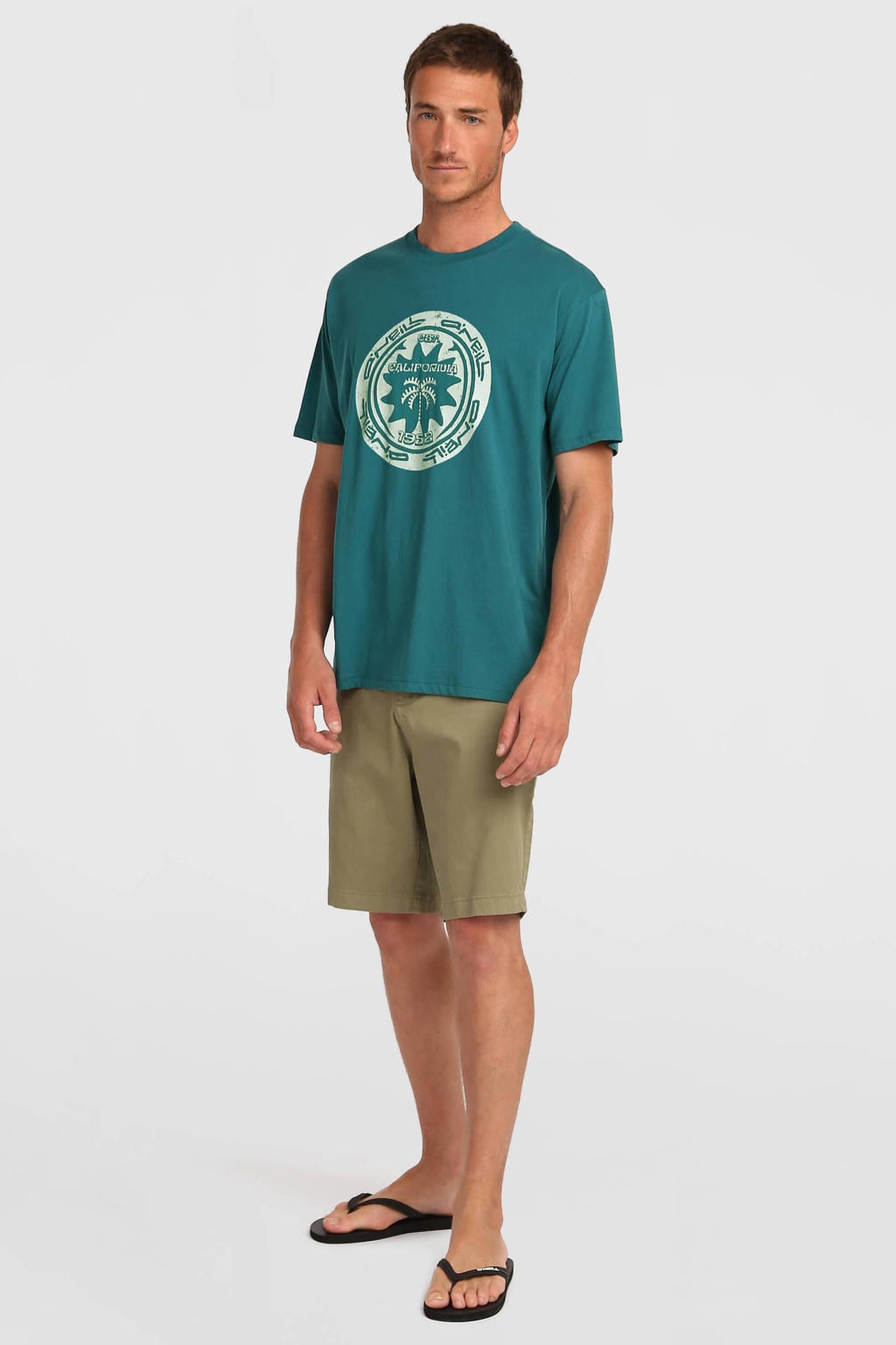 Groene heren O'Neill T-shirt van katoen met effen, korte mouwen en ronde hals