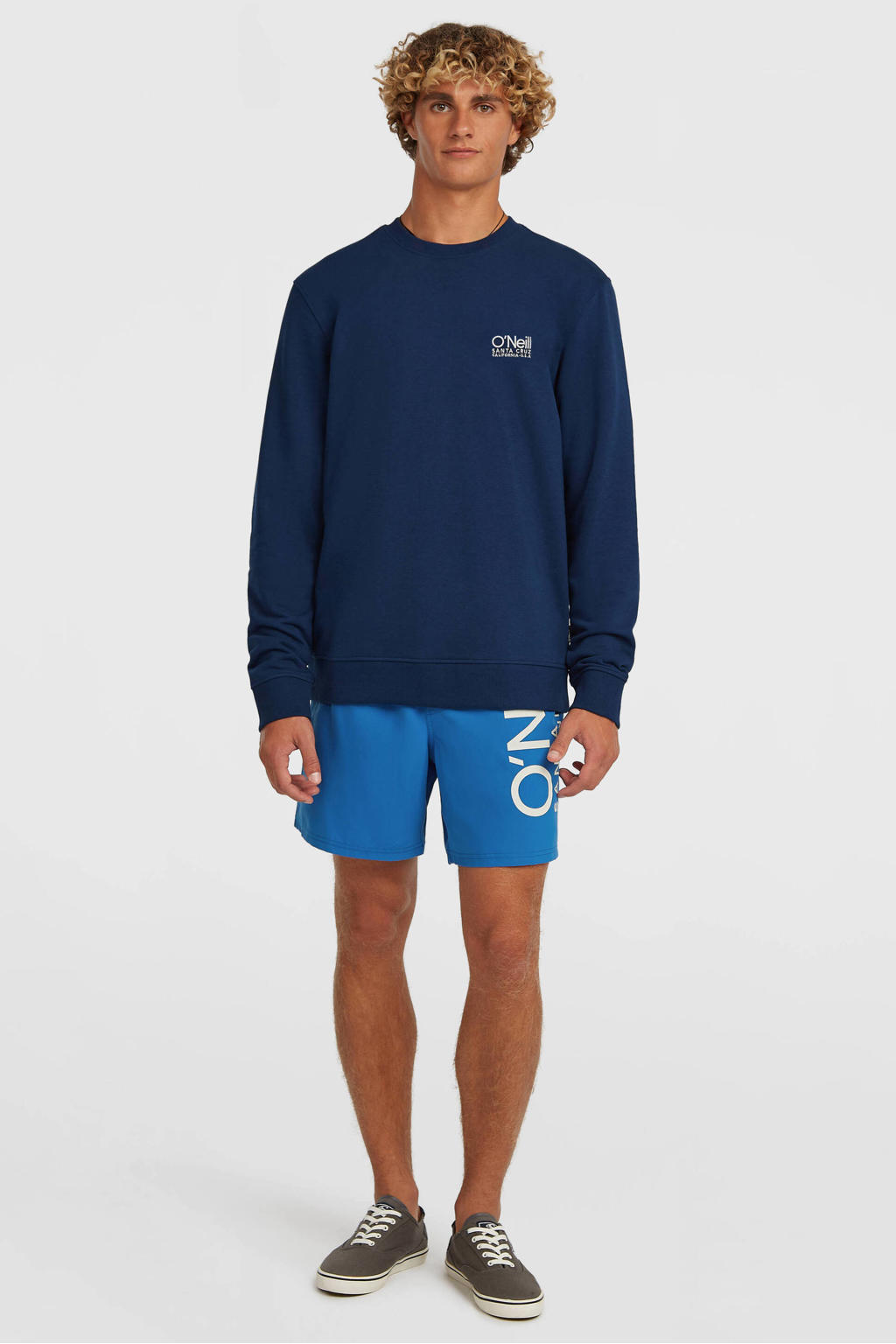 Donkerblauwe heren O'Neill sweater van katoen met effen, lange mouwen en ronde hals