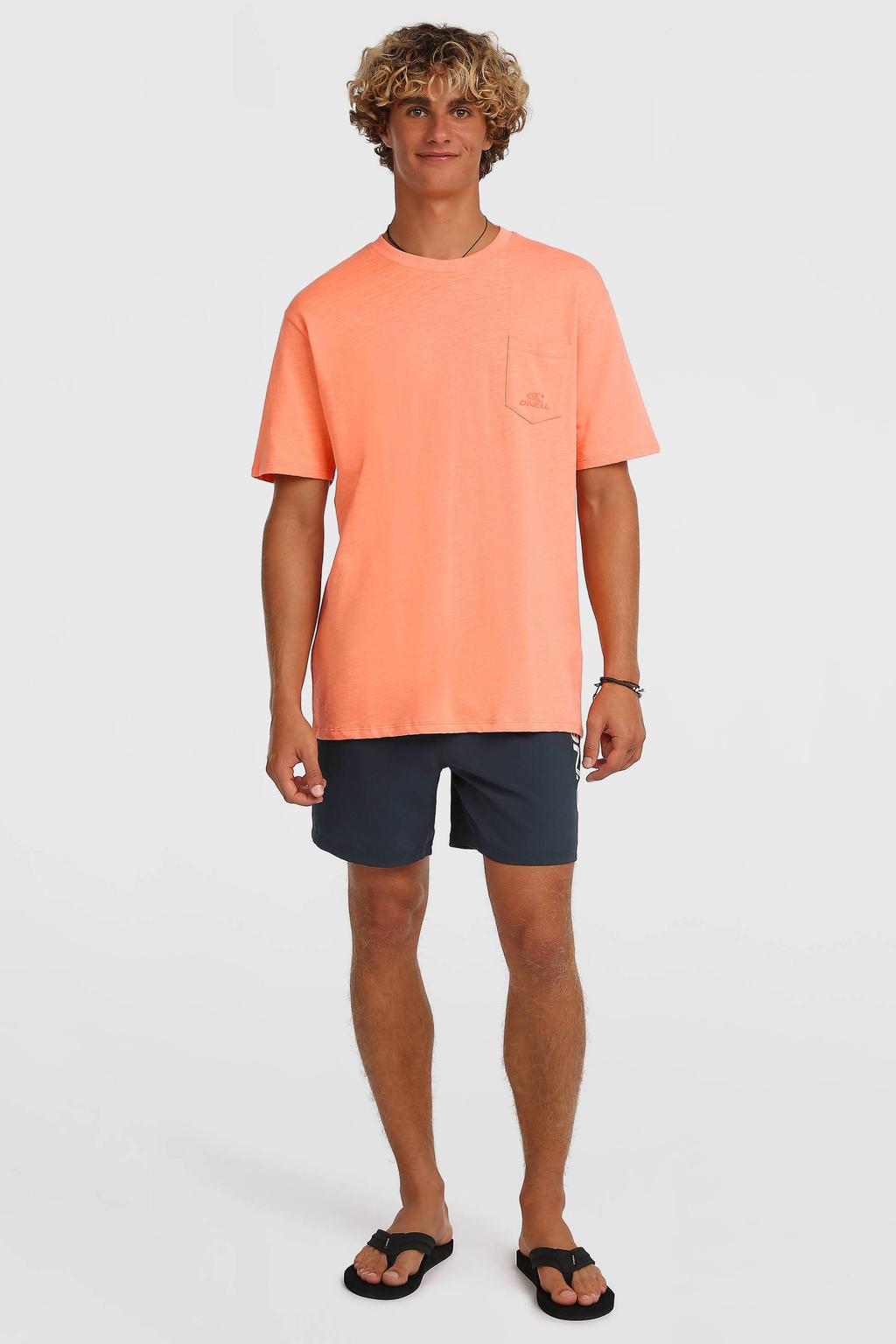 Oranje heren O'Neill t-shirt van katoen met effen, korte mouwen en ronde hals