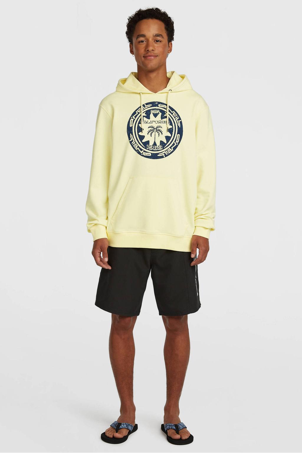 Lichtgele heren O'Neill hoodie van katoen met effen, lange mouwen en ronde hals