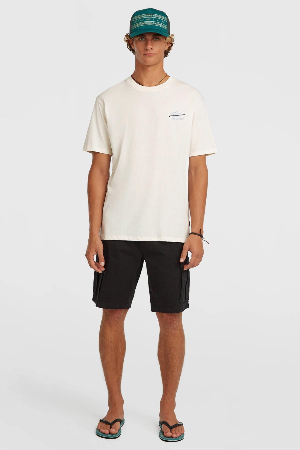 Witte heren O'Neill T-shirt van katoen met effen, korte mouwen en ronde hals