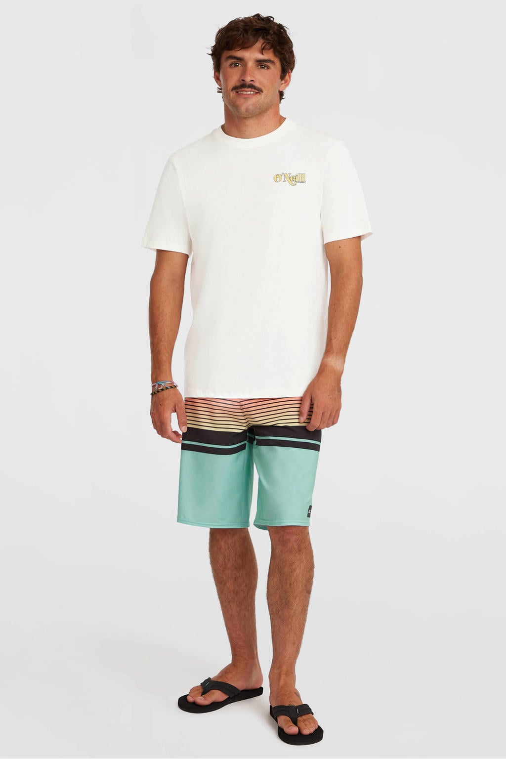 Witte heren O'Neill T-shirt van katoen met effen, korte mouwen en ronde hals