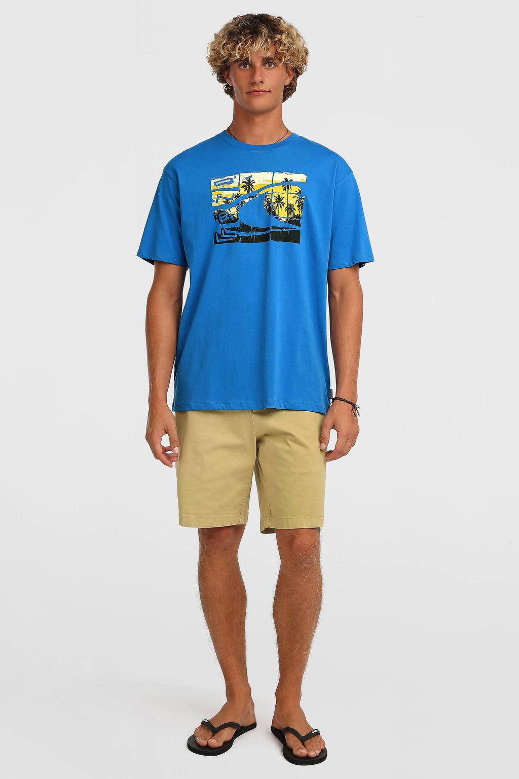 Blauwe heren O'Neill T-shirt van katoen met effen, korte mouwen en ronde hals