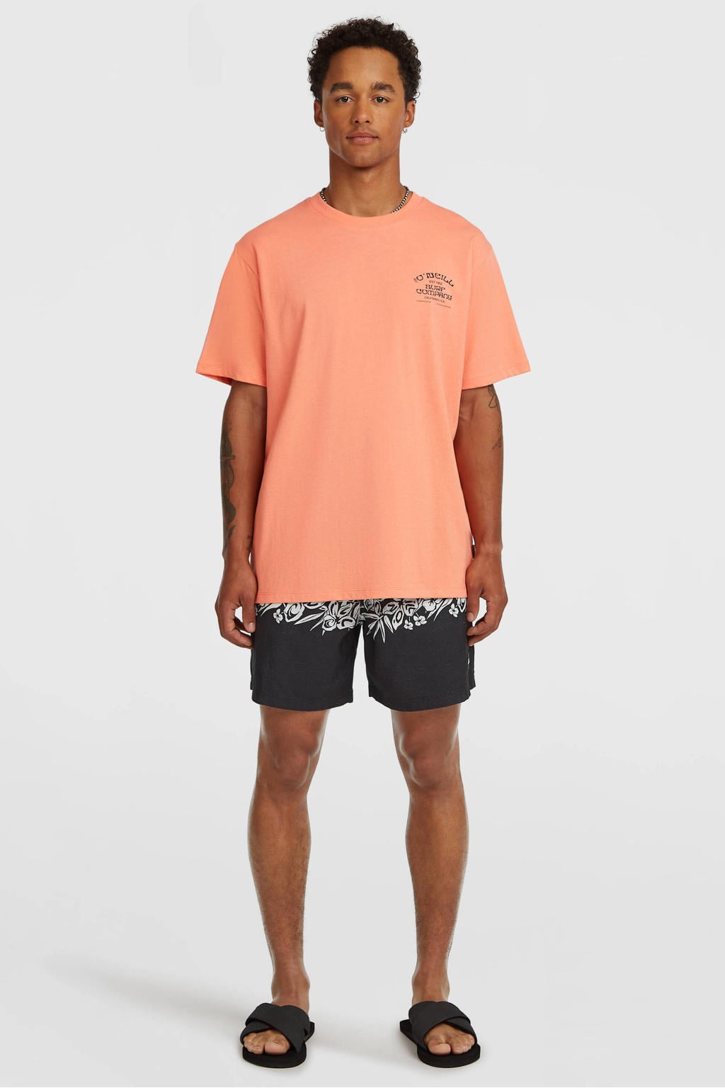 Oranje heren O'Neill T-shirt van katoen met effen, korte mouwen en ronde hals