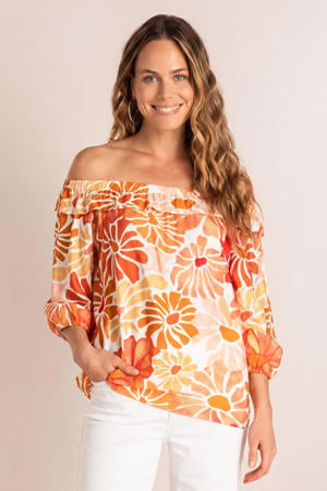 gebloemde blousetop oranje
