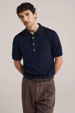 regular polo fijn gebreid donkerblauw