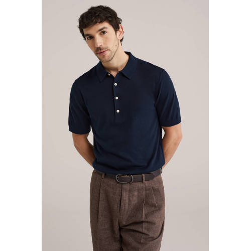 WE Fashion regular polo fijn gebreid donkerblauw afbeelding