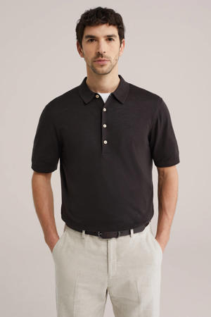 regular polo fijn gebreid donkerbruin
