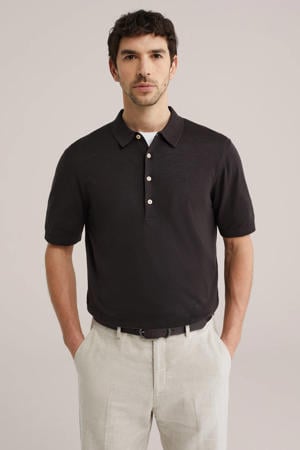 regular polo fijn gebreid donkerbruin