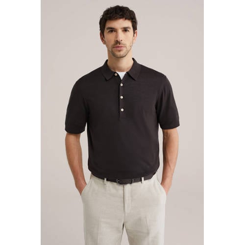 WE Fashion regular polo fijn gebreid donkerbruin afbeelding