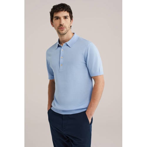 WE Fashion regular polo fijn gebreid lichtblauw afbeelding
