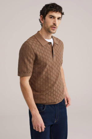 regular polo met ingebreid patroon bruin