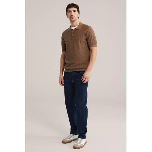 WE Fashion regular polo met ingebreid patroon bruin afbeelding