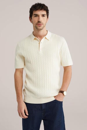regular polo met kabels ecru