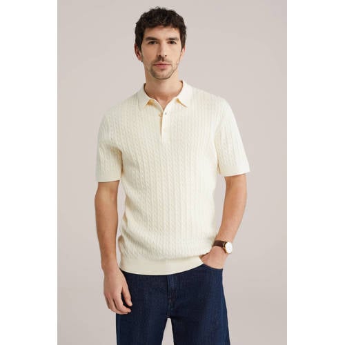 WE Fashion regular polo met kabels ecru afbeelding