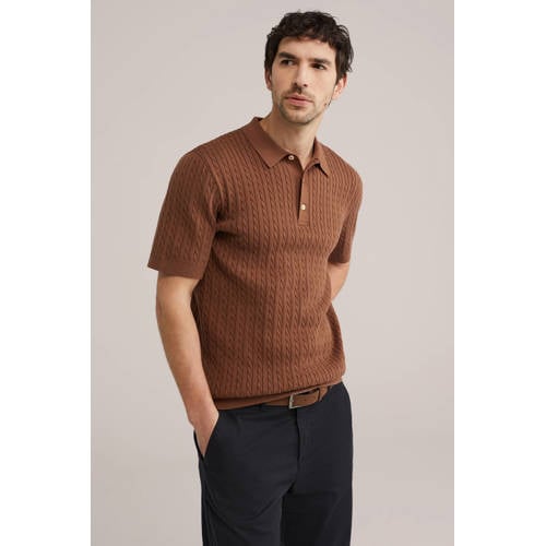 WE Fashion regular polo met kabels cognac afbeelding