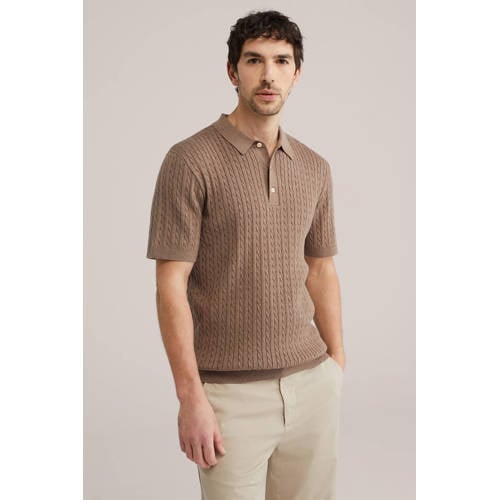 WE Fashion regular polo met kabels bruin afbeelding