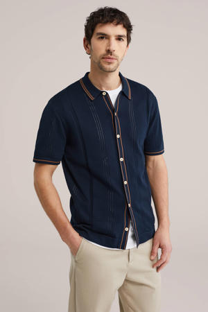regular casual overhemd met ingebreid patroon donkerblauw
