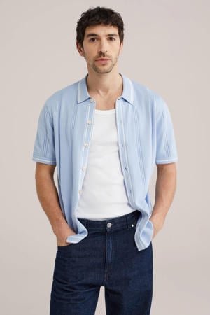 regular casual overhemd met ingebreid patroon lichtblauw