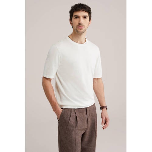 WE Fashion regular T-shirt fijn gebreid ecru afbeelding