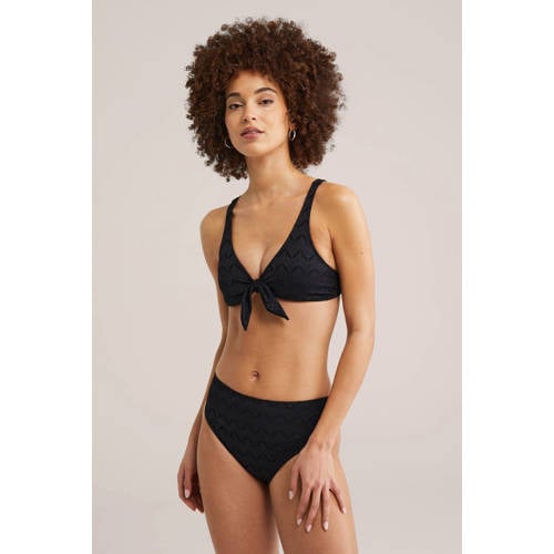 WE Fashion voorgevormde bikinitop met textuur zwart afbeelding