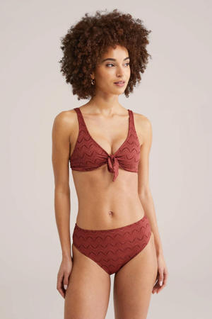 high waist bikinibroekje met textuur donkerroze