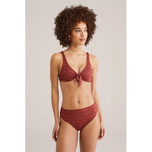 WE Fashion high waist bikinibroekje met textuur donkerroze afbeelding