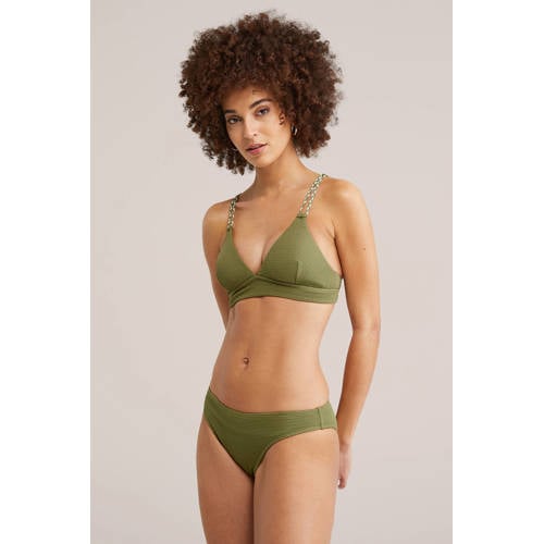 WE Fashion voorgevormde bikinitop met textuur olijfgroen afbeelding