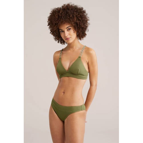 WE Fashion bikinibroekje met textuur olijfgroen afbeelding