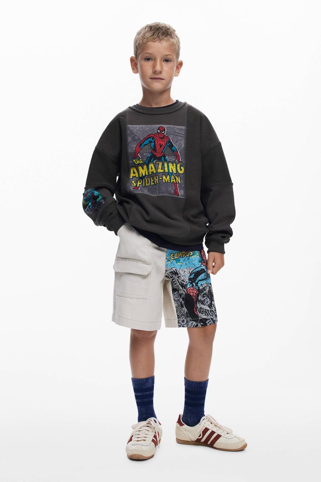 Zwarte jongens Desigual Spider-Man sweater met personage print, lange mouwen en ronde hals