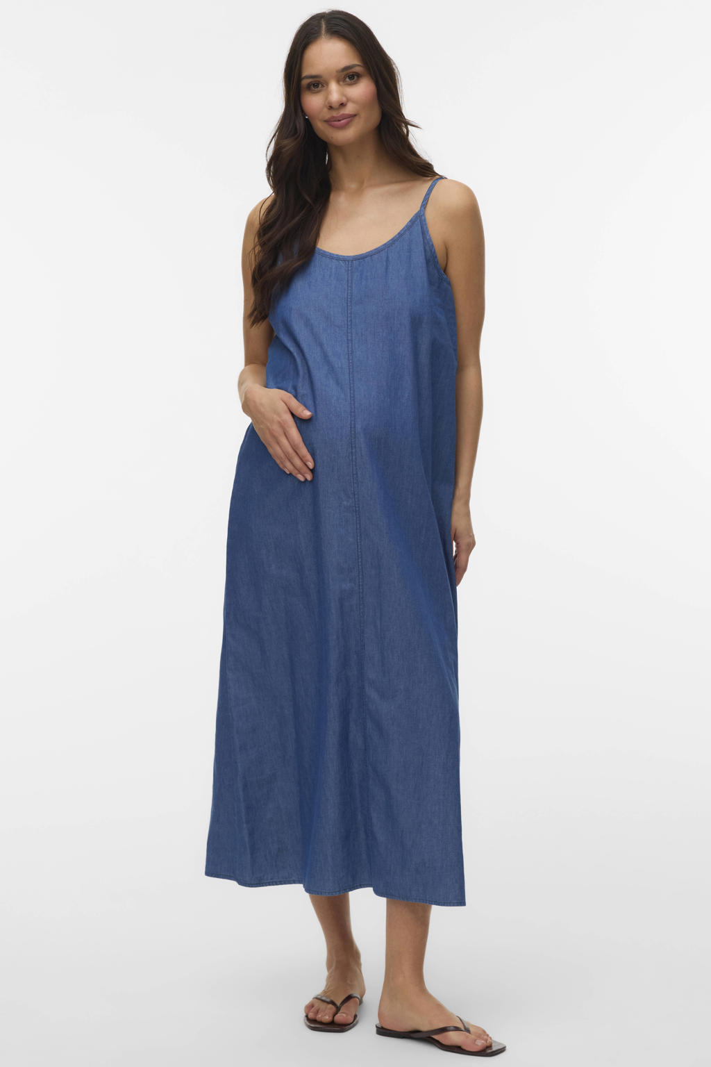 MAMALICIOUS zwangerschaps maxi jurk medium blue denim