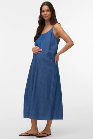zwangerschaps maxi jurk medium blue denim