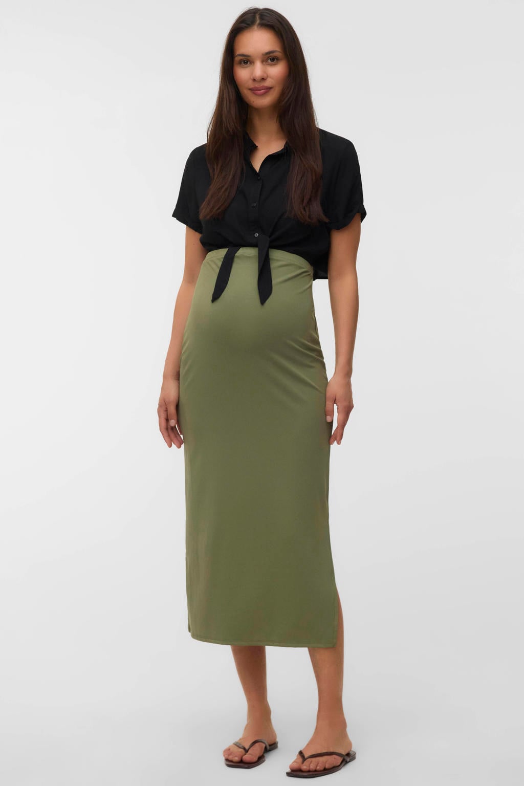 Zwarte dames MAMALICIOUS zwangerschaps- en voedings cropped top met korte mouwen, ronde hals en striksluiting