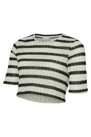 zwangerschaps gestreept T-shirt fijn gebreid beige