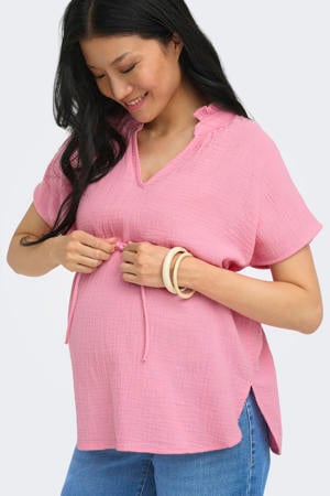 zwangerschaps blousetop met textuur roze
