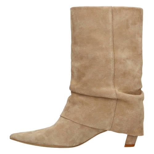 Manfield suède halfhoge laarzen met flap beige afbeelding