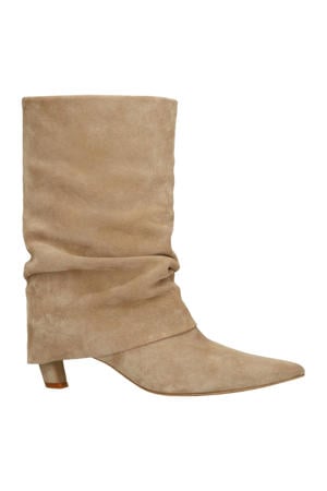suède halfhoge laarzen met flap beige