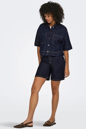 regular waist casual short dark blue denim