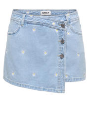 thumbnail: Light blue denim dames ONLY regular waist gebloemde casual short van denim met knoopsluiting