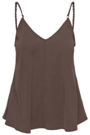 thumbnail: Bruine dames ONLY top van viscose met effen, V-hals en geweven detail