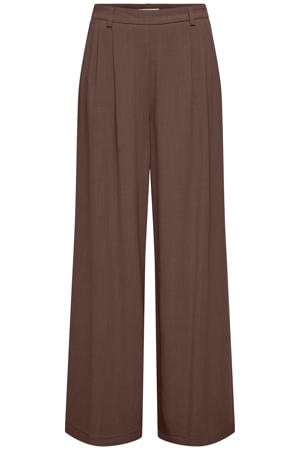 wide leg regular waist casual broek bruin