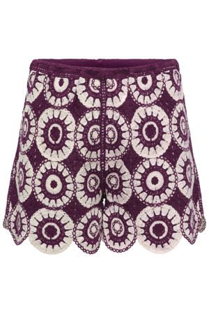 regular waist casual short paars met ingebreid patroon