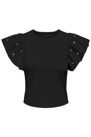 top met parels zwart