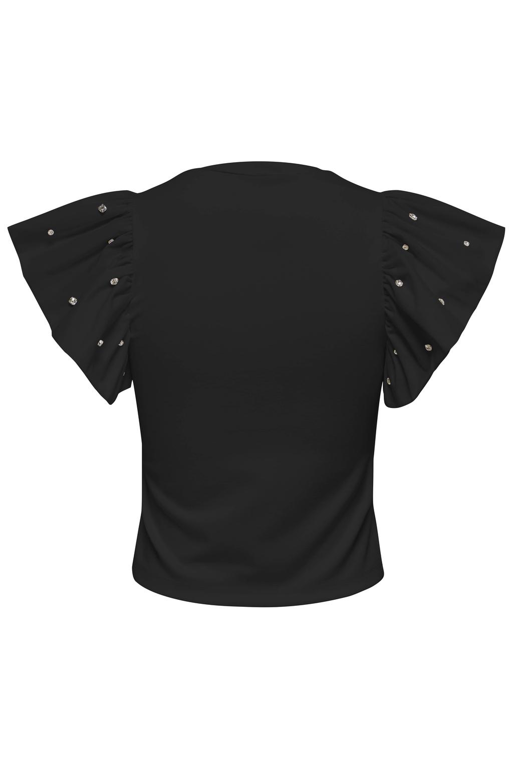 Zwarte dames ONLY top met effen, korte mouwen, ronde hals en parels