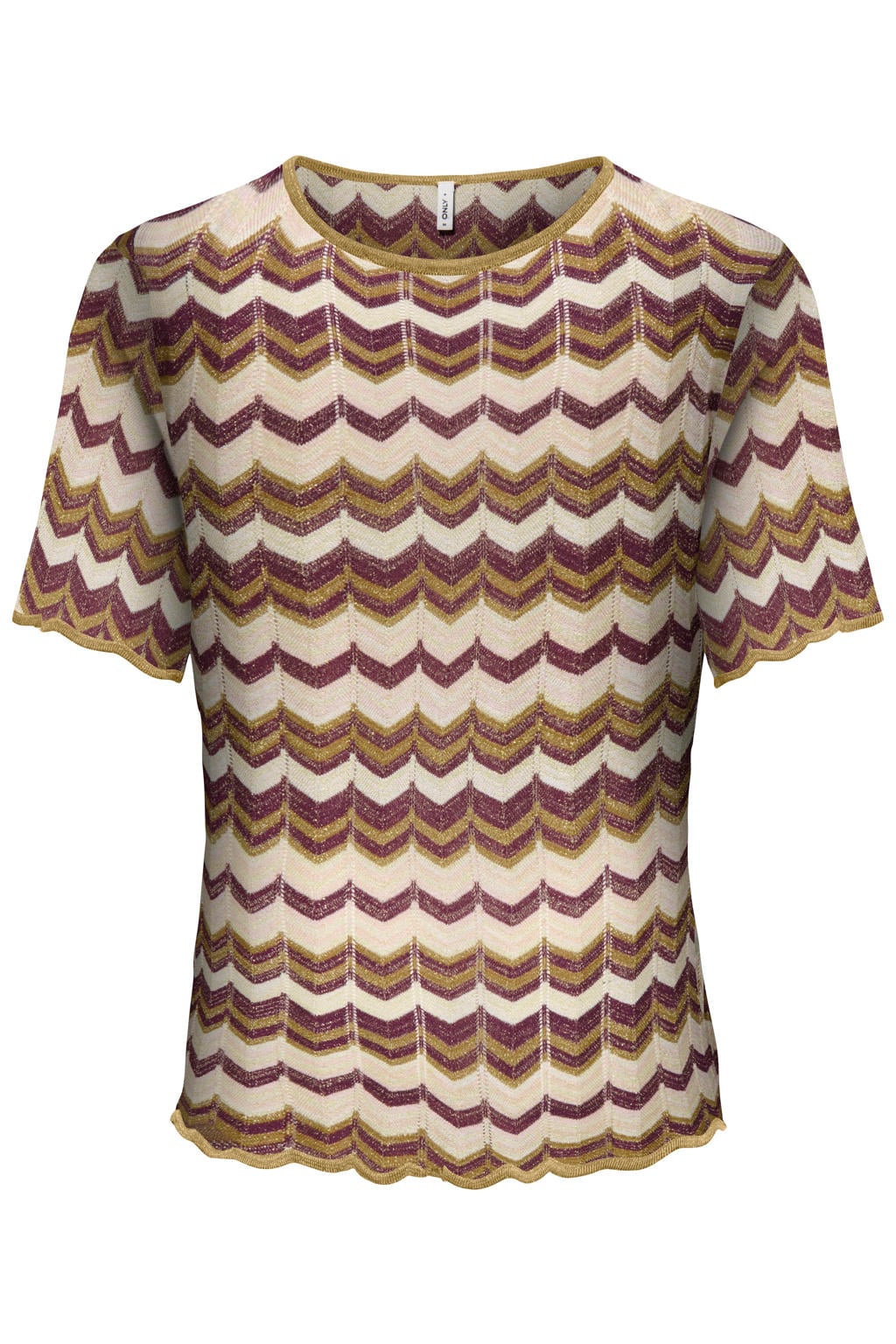 Multikleurige dames ONLY top gebreid van modal met korte mouwen en ronde hals