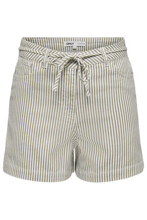 regular waist gestreepte denim short groen
