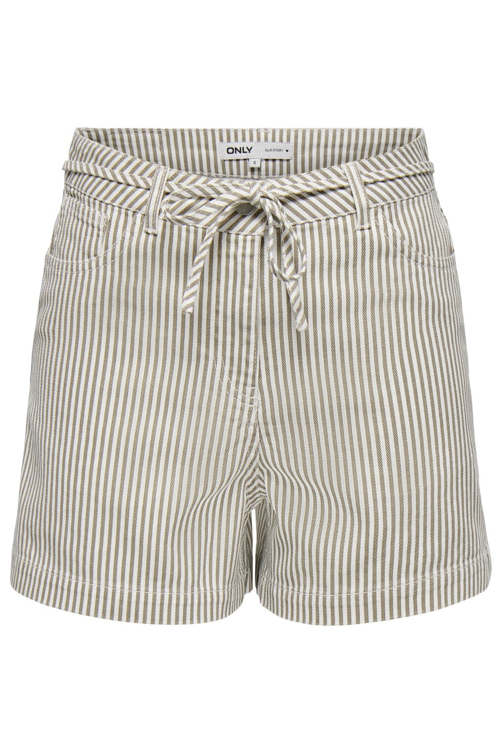 Groen en ecru dames ONLY regular waist gestreepte short van katoen met rits- en knoopsluiting