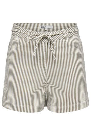 regular waist gestreepte denim short groen